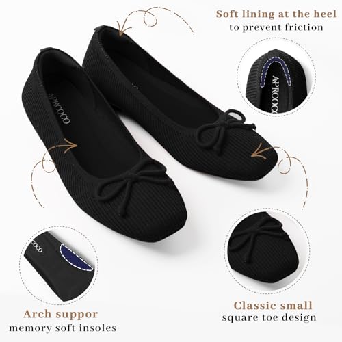 Flats for Women Bowknot Ballet Knit Foldable Flat Square Toe Comfort Light Shoes Office Low Top Flats3