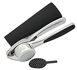 Premium Garlic Press - Complete Set With Peeler, Cleaning Brush and Recipe Ebook, Modern Mincer That is Easy To Use & Clean, Requires Little Strength and Completely Crushes The Cloves