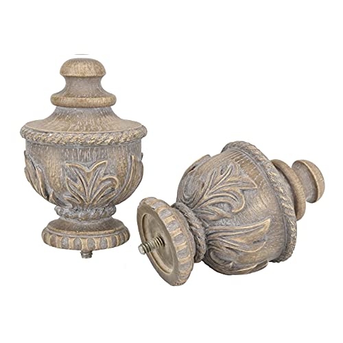 ILAISIHOME Decorative Curtain Rod Finials, Farmhouse Weathered Grey, Round, Set of 2, Compatible with 1\'\' or 1-1/8\'\' Dia Curtain Rod, Standalone Finial Pair, Weathered Grey