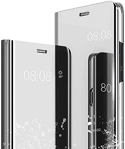 JIAFEI Hülle Kompatibel mit Oppo Find X5 Pro, Spiegel Handyhülle PU Leder Flip Business-Stil Hülle Cover, Stand Mirror Ledertasche BookStyle Schutzhülle. Silber