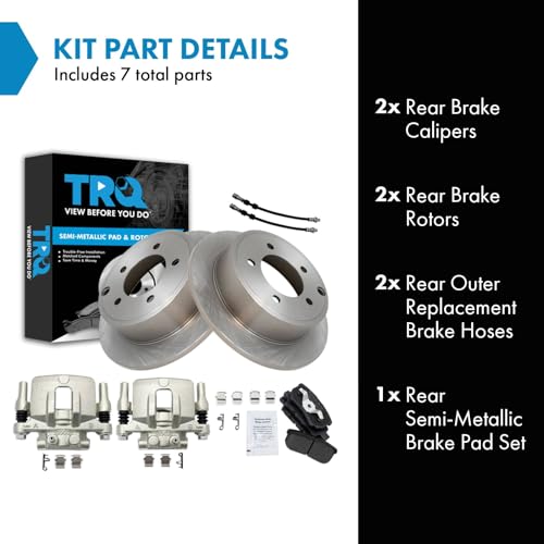 Image of TRQ Rear Brake Pad and Rotor Set Semi Metallic Rotors Calipers Compatible with 2011-2014 Chrysler 200 2007-2010 Sebring 2008-2014 Dodge Avenger 2007-2017 Jeep Compass Patriot