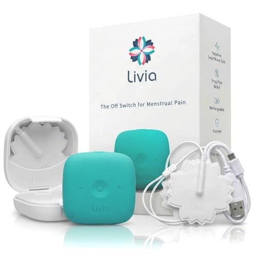 Image of Livia Menstrual Pain Relief Device, Blue-Green - Off-Switch for Period Pain - Portable & Discreet - Rechargeable, Up to 8 Hours Battery - Complete Kit with Stick-On Pads - The Go-to Travel Partner