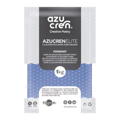 Azucren, Fondant 1 Kg, Pasta de Azucar, Perfecta para Cubrir Tartas, Modelar Decoraciones Sencillas y Flores o Decorar Cupcakes o Galletas, Con un Ligero Sabor a Limón, 1 Kg (Azul)