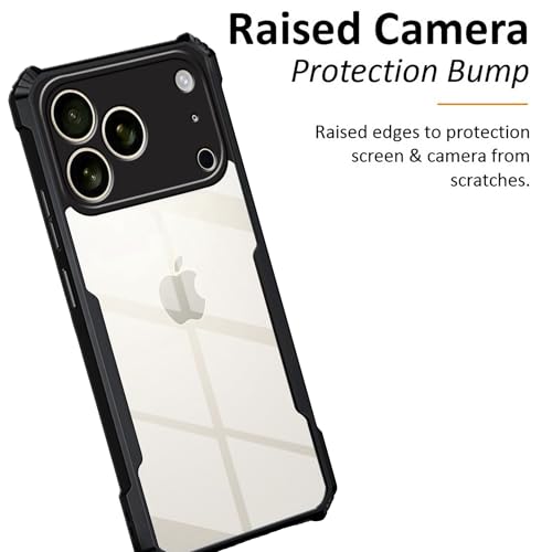 Image of amazon basics Clear Back Cover Case for iPhone 17 Pro | 360 Degree Protection | Transparent Back Cover Case for iPhone 17 Pro (PC & TPU, Black Bumper)