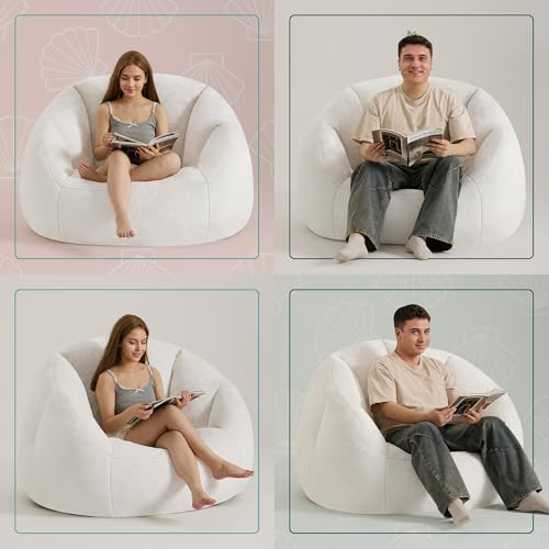 Giant Bean Bag Chair for Adults - Comfy Plush Round Shell Soft Accent Chair, Oversized Cozy Lounge Floor Sofa Reading Chair, Mini Couch for Living Room, Bedroom & Game Rooms, Beige - Thumbnail 6