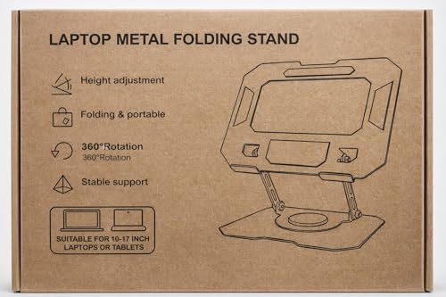 Image of Adjustable 360 Rotating Laptop Stand with Heavy-Duty Metal Base - Foldable Portable Desk Mount Holder for MacBook, Dell, HP, Lenovo & More