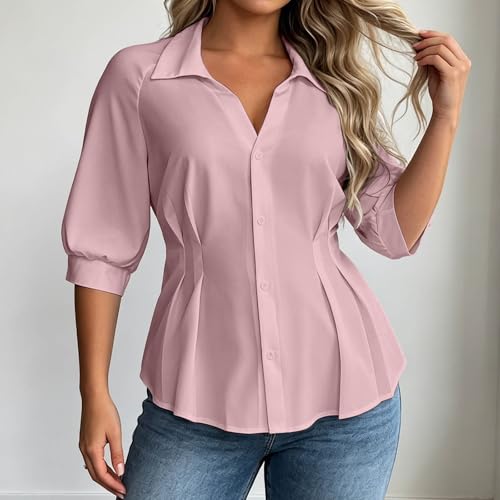 Camiseta de algodón con botones mujer de cuello alto elegante 3