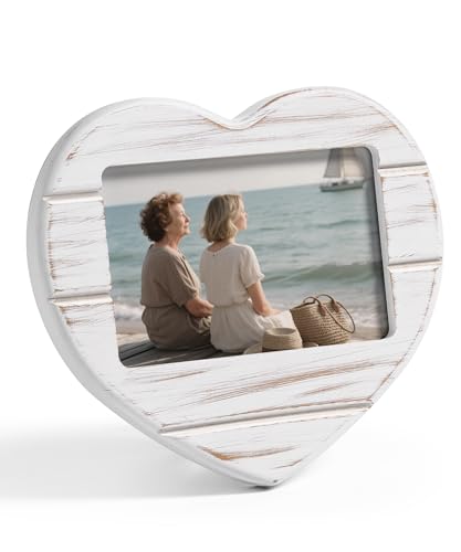 Afuly Bilderrahmen 13x18 Herz Antikisiertes Weiß Fotorahmen Kleine Holz Photo Frame Tischrahmen...
