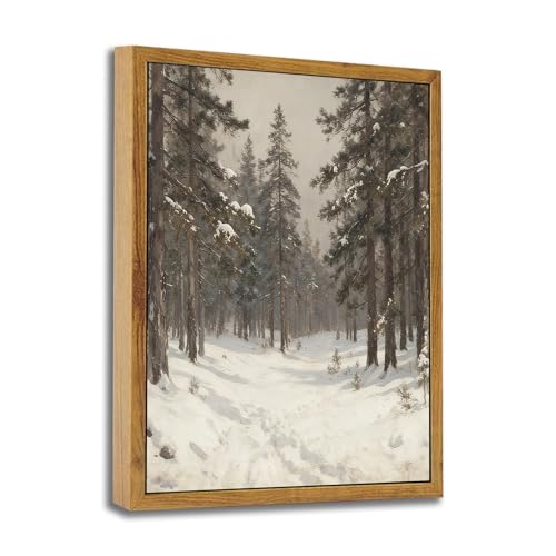 ARTZIO Winter Snowy Forest Landscape Wall Art, Framed Nature Painting for Living Room Bedroom Bathroom Kitchen Decor, Seasonal Holiday Wood Frame Art Print (8×10 Inches)