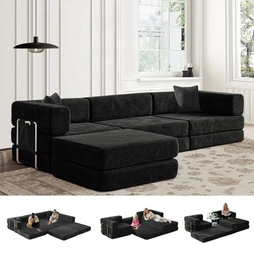 GEARIVY 4-in-1 Folding Corduroy Sofa Bed, King Size, Black