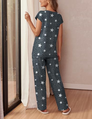 Image of Ekouaer Womens Pajama Sets Cap Sleeve Sleepwear Tops and Long Pants Comfy Pjs 2 Piece Lounge Set with Pockets S-XXL
