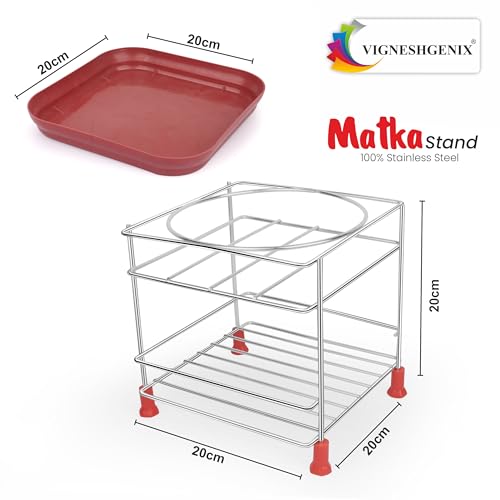 Image of Heavy Steel Matka Stand for 20 Litre Water Can with Tray | Round Anti-Rust Water Jar & Dispenser Stand for Kitchen | Strong Water Bottle Holder (20x20x20 cm)