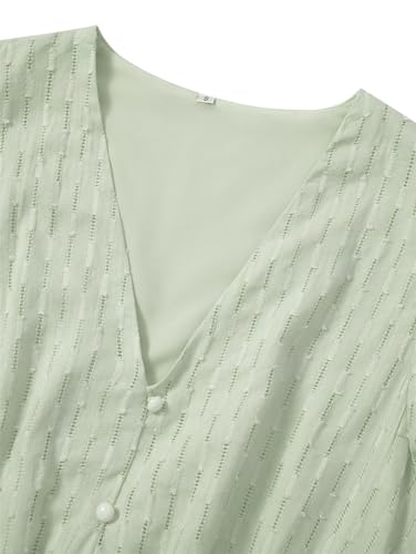 ERFMFKL Women's V-Neck Elastic Waist Short Sleeved Dress Button Party Street Casual Dresses2