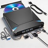 ZWQO Lecteur Graveur CD DVD Externe pour PC- USB 3.0 USB-C...