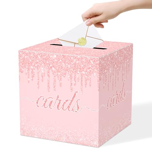 Image of JCTHKUKU Pink Card Box for Party, 8.7 inch Rose Dot Gift Cards Receiving Box Holder for Wedding, Bridal Shower, Graduation, Birthday, Retirement, Baby Shower, Anniversaries Party Decorations