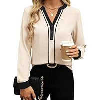 UEAL Blouses for Women Dressy Casual Professional Formal Interview Work Tops Shirts Medium Khaki