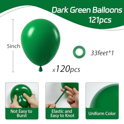 Image of Awenztech 120pcs 5 inch Dark Green Latex Balloons | Tropical, Birthday Party Decorations