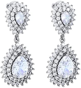 IMIBEE Silver CZ Dangle Earring For Bride Wedding Birthstone Teardrop Party Prom Earring For women