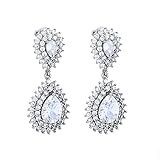 IMIBEE Silver CZ Dangle Earring For Bride Wedding Birthstone Teardrop Party Prom Earring For women