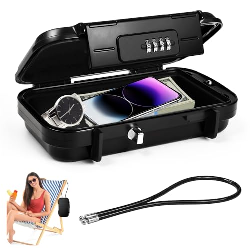 WEFHEF Caja Fuerte Pequeña, Cajas Fuertes Portátil con Cable de Acero extraíble, Caja de Seguridad con Código Impermeable y Antirrobo, Mini Cajas Fuerte Ignifuga para Viajes, Playa, Camping y Piscina