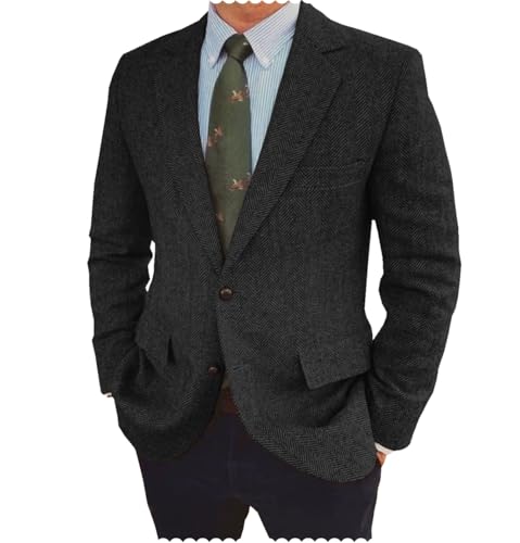 Men's Herringbone Blazer Jacket Slim Fit Notch Lapel Wool Blend Sports Coat2