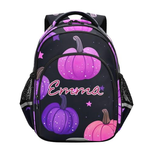 Sac à dos d'école violet et noir avec citrouilles pour enfant de 6 à 12 ans