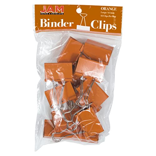 Jam Paper Colorful Binder Clips - Large - 1 1/2 Inch (41 Mm) - Orange Binderclips - 12/Pack #TOP5