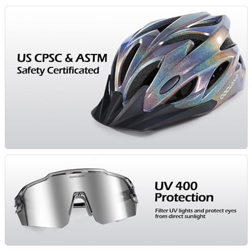 Image of Odoland Adult Bike Helmet with Cycling Sunglasses Set for Men & Women | Safety Certified Bicycle Helmet, UV Protection Glasses, Adjustable Dial for Mountain, Urban, Skating, Road, City Commuting