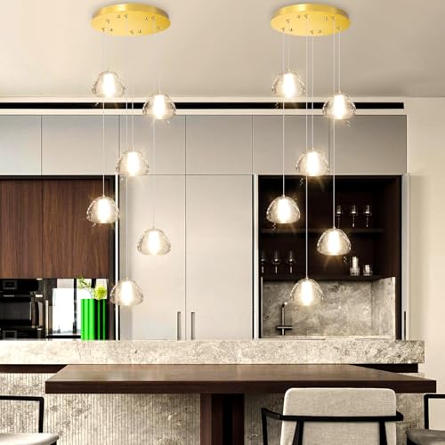 Image of Mini Crystal Chandeliers for Kitchen Island 6-Lights LED Pendant Light for Dining Room Bedroom Foyer Entryway Warm Light 3000K Bulb Included
