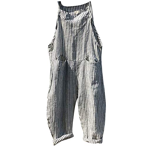 IQYU Salopette da Donna, Pantaloni da Lavoro, Stoffa Estiva, Salopette Lunga Vintage, Salopette Estiva in Lino, Pantaloni Baggy, Taglie Forti, Jumpsuit a Tutina, Salopette da Donna/Salopette da Lavoro