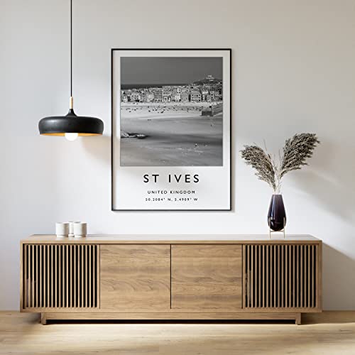 St Ives Cornwall Travel Poster Black & White Wall Art