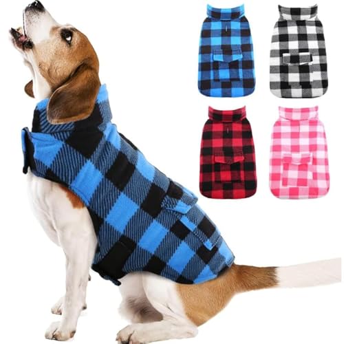 Kuoser Dog Winter Coat, Windproof Dog Fleece Jacket British Style Plaid Cold Weather Doggie Vest Coats, Reversible Cozy Warm Puppy Clothes Pet Apparel for Small Dogs S