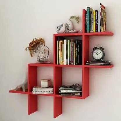 DOMESTIC POINT Wooden Wall Shelve Mounted Shelves Home decore/Wall Shelf for Living Room Stylish/Decoration Shelves/Intersecting Wall Shelf/Multipurpose Wall Shelve-Red