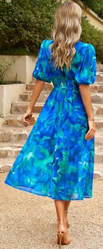 Image of Sister Amy Women's Boho Floral Print Square Neck Beach Party Flowy Ruffle Midi Dress