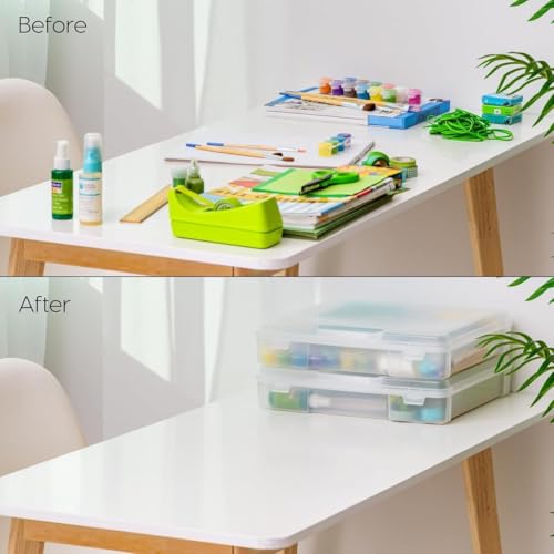 Iris Ohyama, Tragbare Aufbewahrungsbox mit Deckel flach, Schreibtisch Organizer, Transparent, 10L, 3er-Set, Dokumenten Aufbewahrung, Dokumenten Organizer, Für Dokumentenbox, BPA Frei, SBC-350