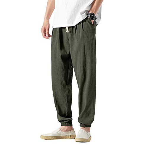 Vanvene - Pantaloni casual da uomo in lino e cotone,