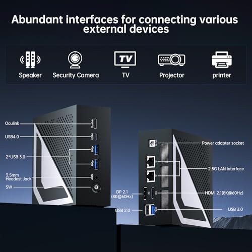Image of AI Server Mini PC AMD Ryzen 9 8945HS, Upto 5.2GHz | Radeon 780M, Win-11 Pro, 64G DDR5, 4T PCIE4.0 SSD, Desktop Computers Dual 2.5G LAN, Oculink /USB4.0 /Triple Display 8K@60Hz /WiFi7, VESA