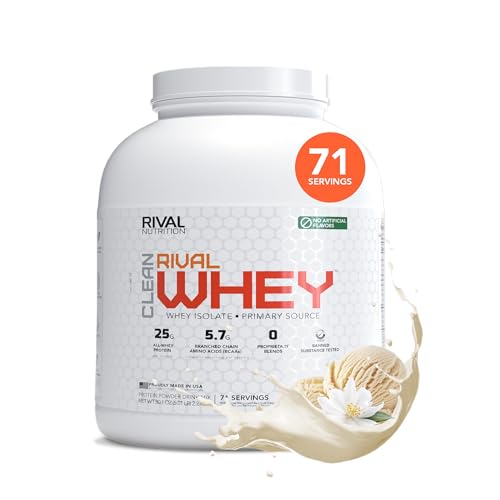 RIVAL NUTRITION Clean Rival Whey – 5LB True Vanilla – 100% Whey Protein Powder, Whey Isolate Primary Source | 25g Protein Muscle Gain/Recovery | All Natural, No Artificial Ingredients - 71 Servings