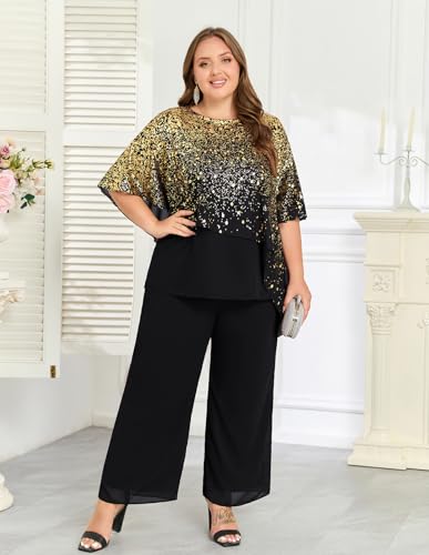 Hanna Nikole 2025 Plus Size Mother of Bride Pant Suits 2 Piece Ruffle Layers Chiffon Sets Hot Stamping Wedding Guest Outfit3