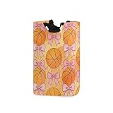 Cestas de baloncesto con lazo rosa, cesta de almacenamiento plegable e impermeable con asas resistentes, decoración para colchas y lavandería