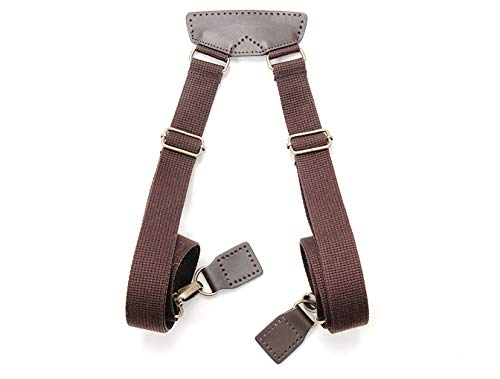 byhands Webbing Backpack Strap with Genuine Leather Tab, Brown (44-6403)
