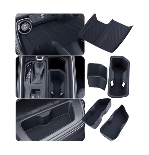 Image of 1st & 2nd Row Cup Holder Inserts & Wireless Charging Protective Mat for Toyota Grand Highlander 2026 2025 2024, Interior Accessories Center Console Front & Rear Cup Holders Protector, Black