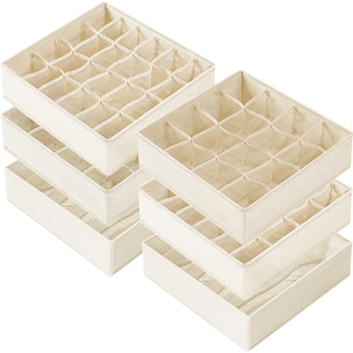 Image of Criusia 6 Pcs Drawer Organizer Clothes - 90 Cells Closet Organizers and Storage for Baby Nursery - Washable Fabric Dresser Organizer Dividers for Sock Underwear Bra Dorm Room Essentials (Beige)