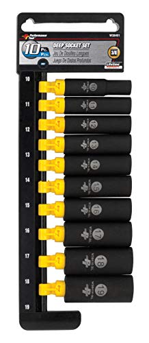 Performance Tool W38401 10-Piece 3/8-Inch Drive Metric Black Laser Etched Deep Socket Set #TOP15