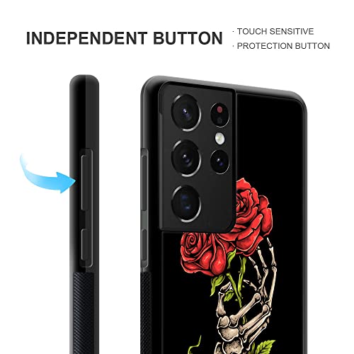 Zhegailian For Samsung Galaxy S21 Ultra Case,Red Rose Skull Pattern Design Galaxy S21 Ultra Cases For Girls,Hard Pc Back Cover[Non-Slip Shock Absorption] Soft Tpu Protective Case For Galaxy S21 Ultra #TOP3