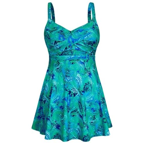 HUSKARY Plus Size Swimsuits for Women Swim Dress Tummy Control Two Piece Bathing Suit Flowy Tankini with Boyshorts Flower02 18 Plus