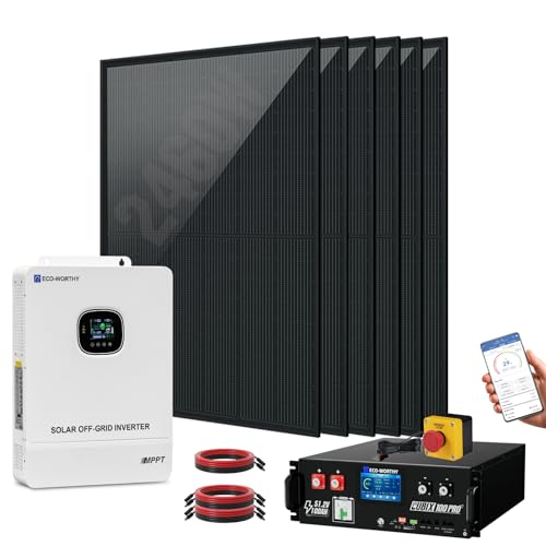 ECO-WORTHY 10KW Output 5KWH Off Grid Solar System Complete Kit: 6PCS 410W Solar Panel (2460W) +1PC 10KW 120V/240V Output Inverter + 1PC 51.2V 100Ah Cubix 100 Pro Server Rack LiFePO4 Lithium Battery