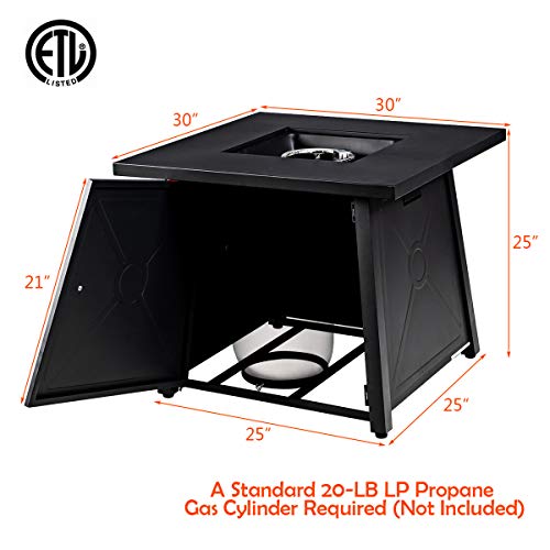 Giantex Gas Fire Table, 30 Inch Square Firepit Table 50,000Btu Fire Pits Tables W/Waterproof Cover, Etl And Csa Certification Patio Auto-Ignition Propane Heater Fireplace Table W/Lava Rock (Black) #TOP5