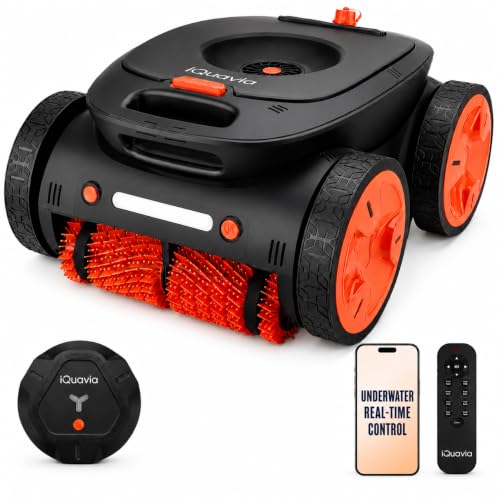 iQuavia Cordless Robotic Pool Cleaner for Inground Pools – Smart Navigation, Underwater App & Remote Direct Control, Signal Buoy, 5,500 GPH, 210-Min Runtime, Dual Brush, Auto-Park, Black
