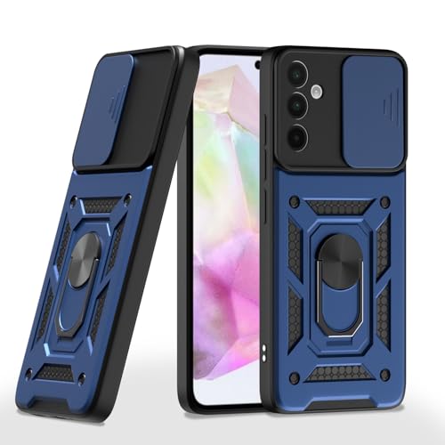 Image of Pikkme Back Cover for Samsung Galaxy A56 5G | D10 Tough Armor | 360 Protection Case | Sliding Camera Shield Cover & Ring Holder Stand Bumper Case (Blue)